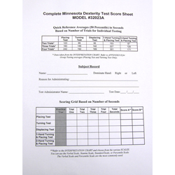 Score Sheets for Complete Minnesota Dexterity Test