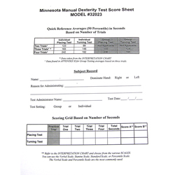 Score Sheets for the Minnesota Manual Dexterity Test