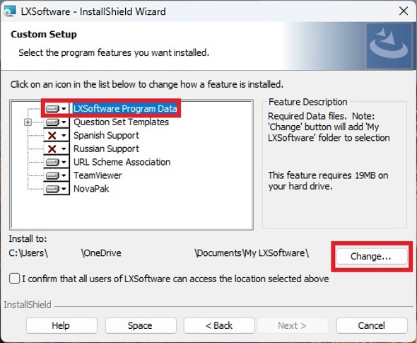 LXSoftware Custom Setup Window